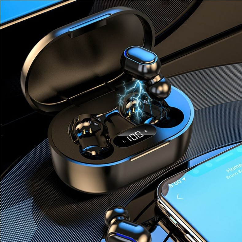 Headset Bluetooth E7S TWS Tampilan Digital Display LED Long Battery HiFi Bass Stereo Earbuds Smart Touch Wireless Earphone with Mic