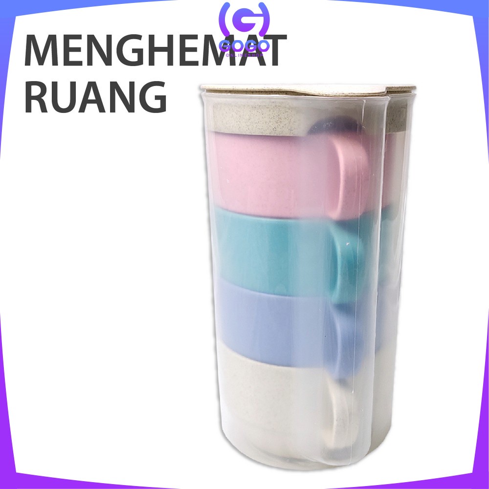 GOGO-C457 Teko Air Set Cangkir Gelas Wadah Plastik 4IN1 Ceret Air Dingin Wheat Straw Food Grade BPA Free