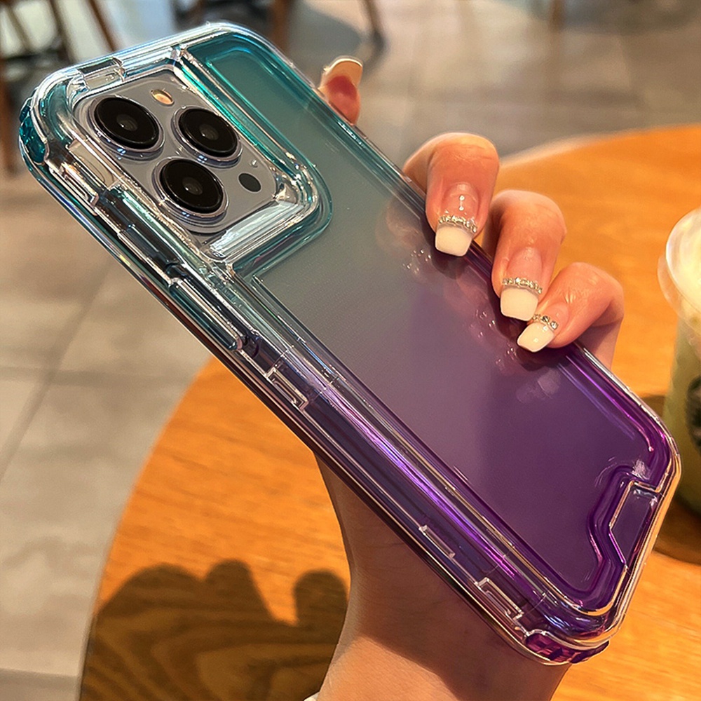 3 IN 1 Case Pelindung Belakang Tahan Guncang Warna Gradasi Untuk iPhone 11 Pro MAX XS MAX XR 7 + 8 Plus