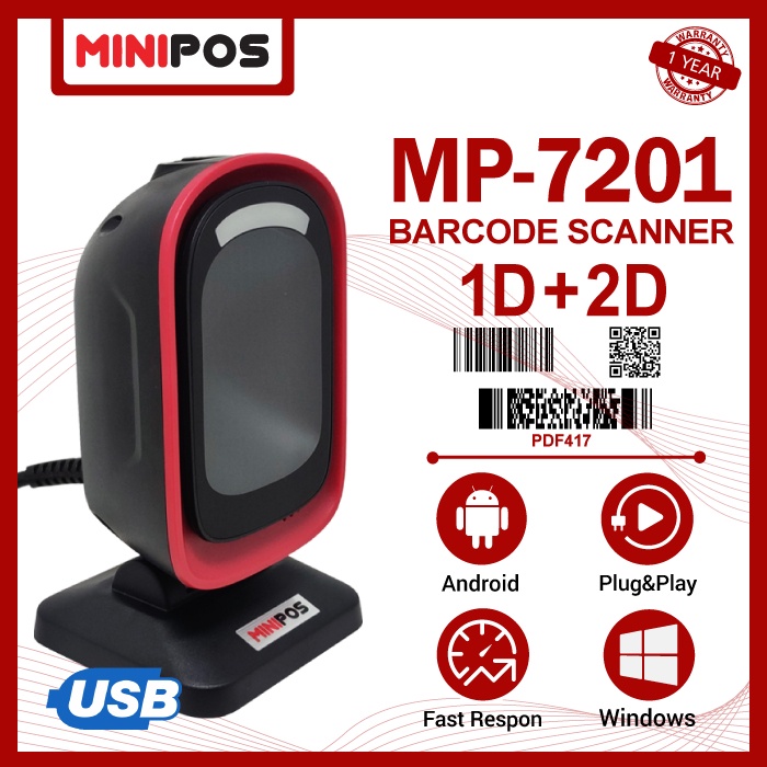 Barcode Scanner 1D+2D MINIPOS MP-7201 OMNI Auto Scan QRCode Resi QRIS