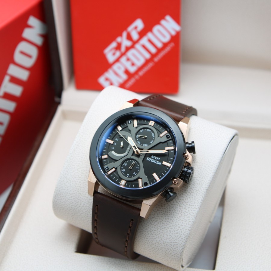 Jam Tangan Expedition E 6829 Pria / E6829 MC Black RoseGold Original