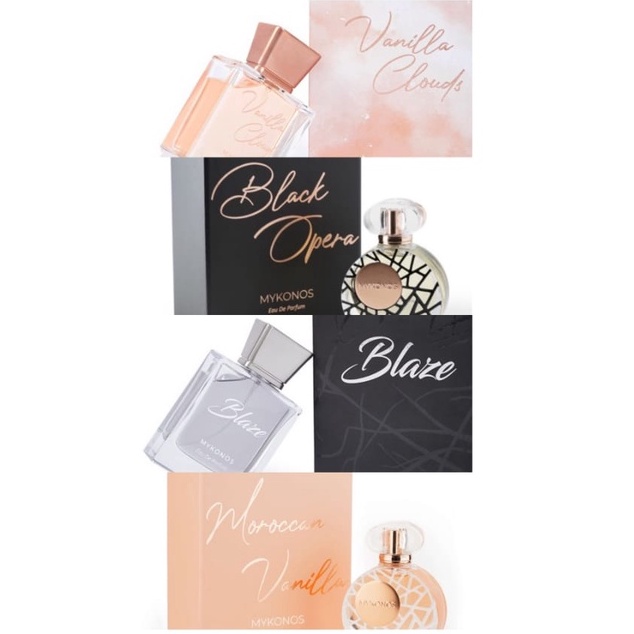 [READY] MYKONOS Eau De Parfum 100 ml / Vanilla Clouds / Black Opera / Blaze / Moroccan Vanilla