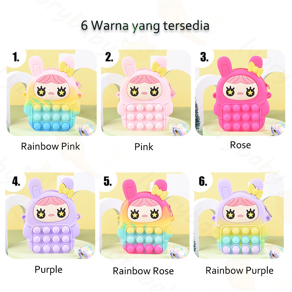 Ivorybaby Tas anak pop it lucu Dompet import Tas slempang anak perempuan kelinci Pop it jelly