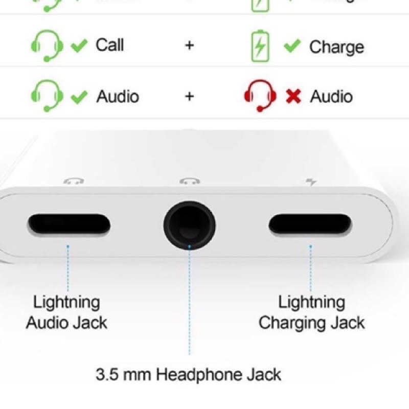 Splitter 3 in 1 JH-010 Handsfree Dual Lightning + Jack 3,5mm Converter Iphone 7 8 X XS  DLL Sambungan Iph