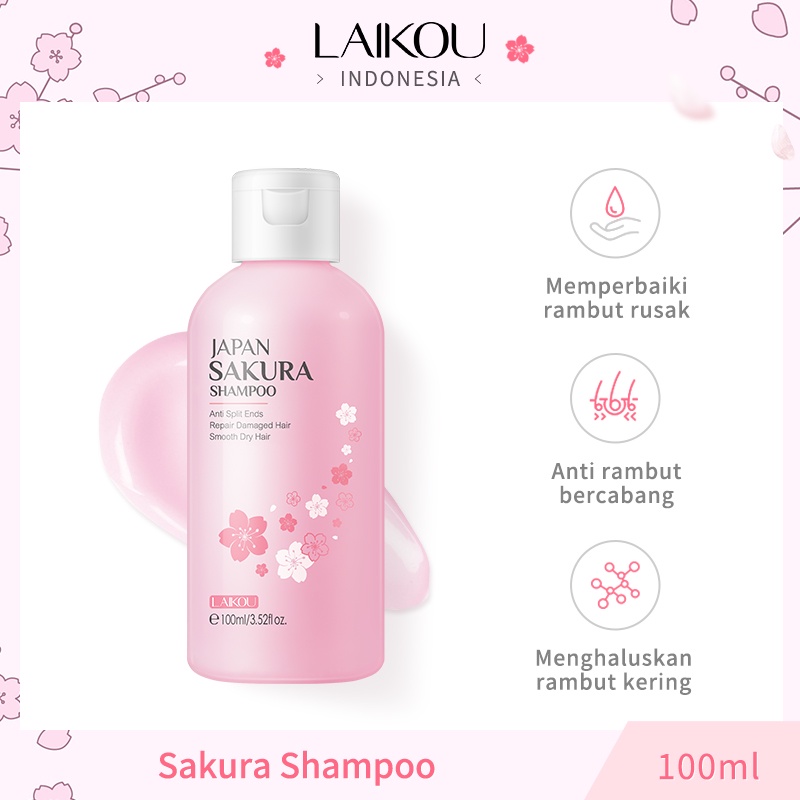 LAIKOU Japan Sakura Shampoo Mengontrol Minyak Anti Rambut Kering Bercabang Halus 100ml