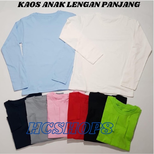 Kaos Anak Lengan Panjang Polos Unisex Cowok Cewek Usia 2-16th