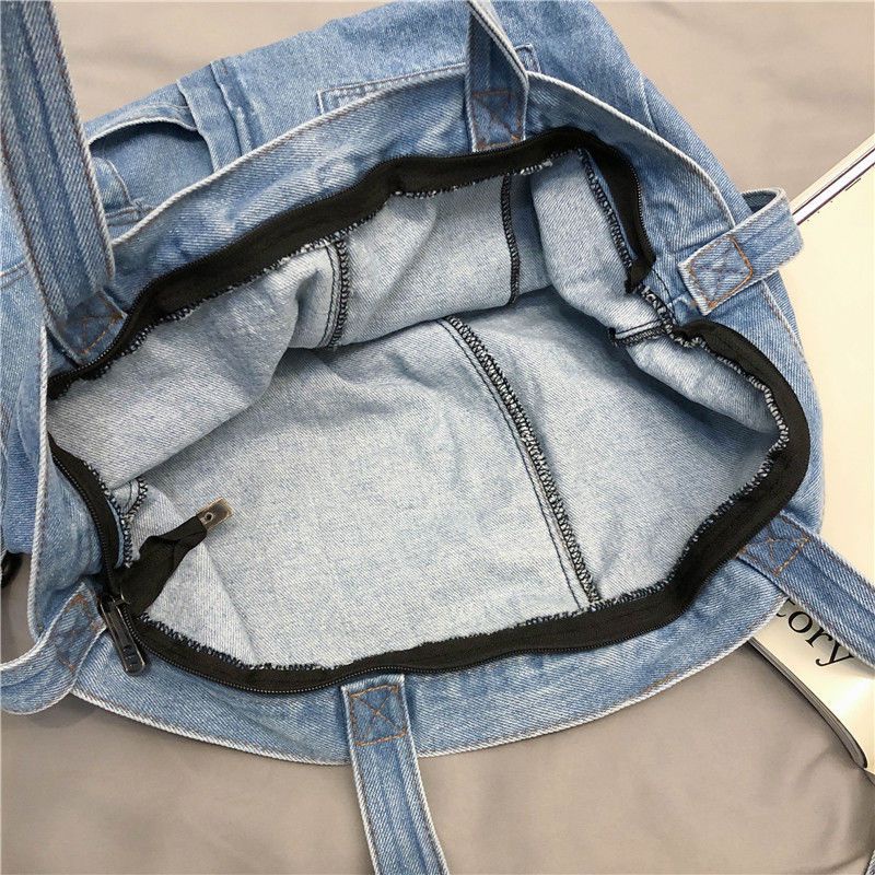 ☫◊Tas Kanvas Kapasitas Besar Wanita Messenger Bag Denim Jepang Versi Korea Tas Besar Tas Kanvas Tas Bahu Siswa