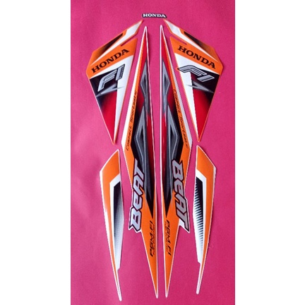 Stiker setriping motor honda beat pgm fi 2014 warna putih orange