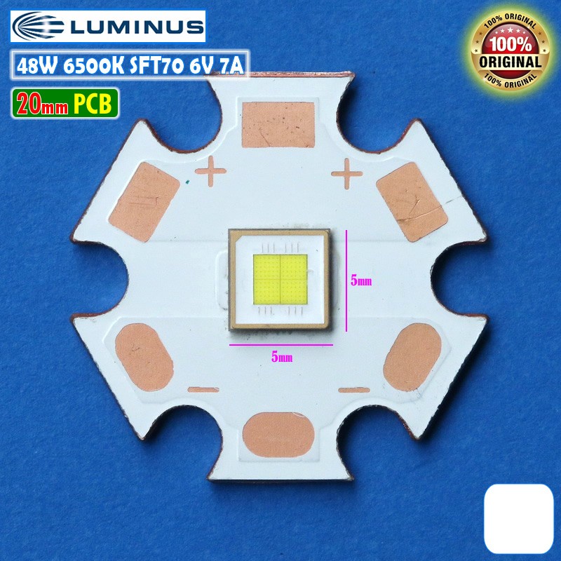 LED Sorot Luminus 48W 20mm SFT70 Putih 6500K SFT-70 6V Mata LED Senter Tembak 7A