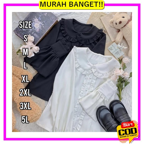 Ready Stock - Atasan Blouse Lengan Balon Motif Polyester Import Kode 1 Pearly Blouse - Size S M L Xl