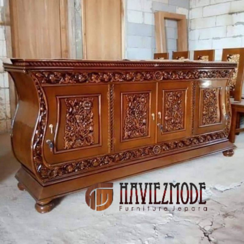 bufet TV bufet ukir motif biola kayu jati