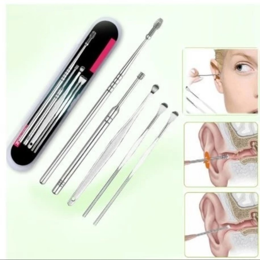 Korek Kuping Pembersih Kotoran Telinga Cotton Bud Stainless 5 in 1 On