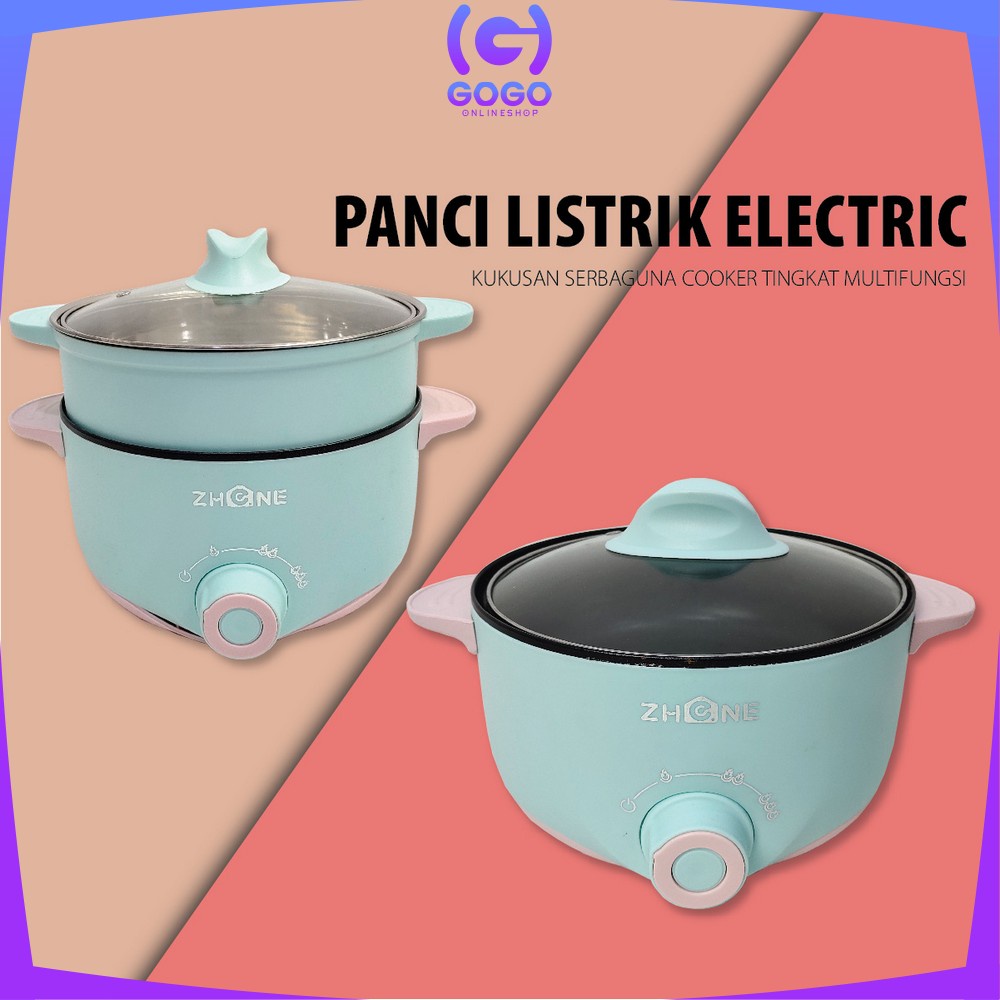 GOGO-C521 Panci Listrik Electric Kukusan Serbaguna Cooker Tingkat Multifungsi Lapisan Keramik Panci Anti Lengket
