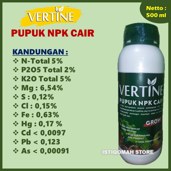 PROMO COD MURAH VERTINE GROW 500ML (VERTI GROW) Pupuk NPK Cair Pelebat Buah Labu Siam - Pupuk untuk Mempercepat Pertumbuhan Akar Bunga Daun dan Buah serta Menambah Daya Tahan Tanaman Terhadap Gangguan Hama dan Penyakit pada Tanaman Labu Siam