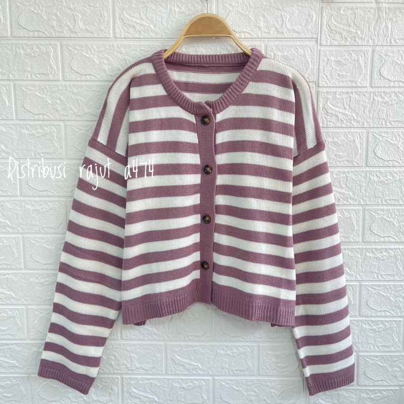 BASIC KNIT TOP CORLA CARDIGAN RAJUT KANCING STRIPE ATASAN RAJUT LENGAN OANJANGj