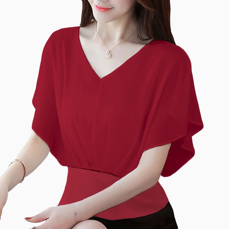 Blus Sifon Gaya Korea lengan pendek wing model terbaru - XSHOP Nami