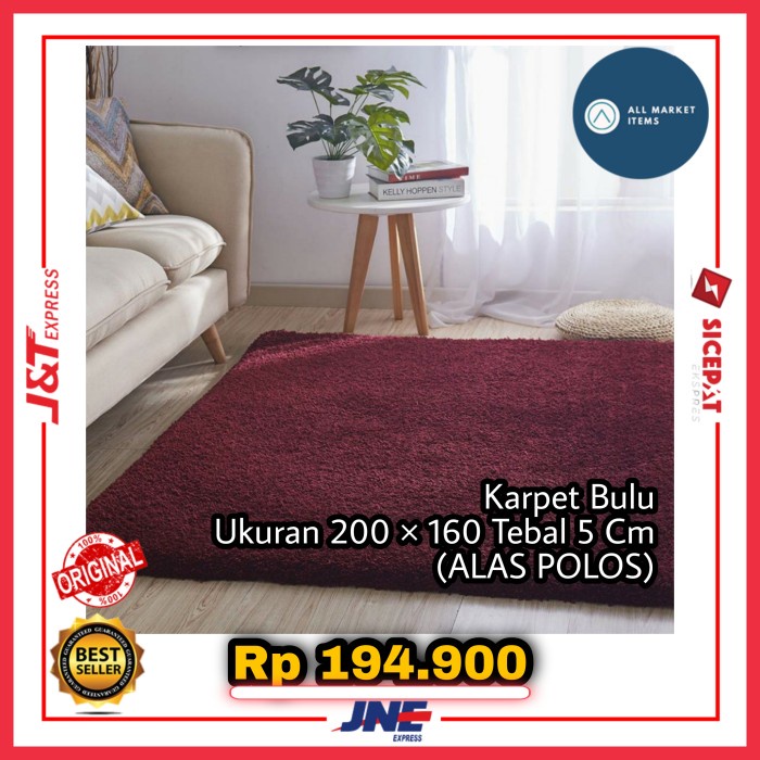 KARPET BULU Karpet Bulu Rasfur ukuran 160 x 200 tebal 5cm [ALAS POLOS] - Maroon berkualitas kamar ti