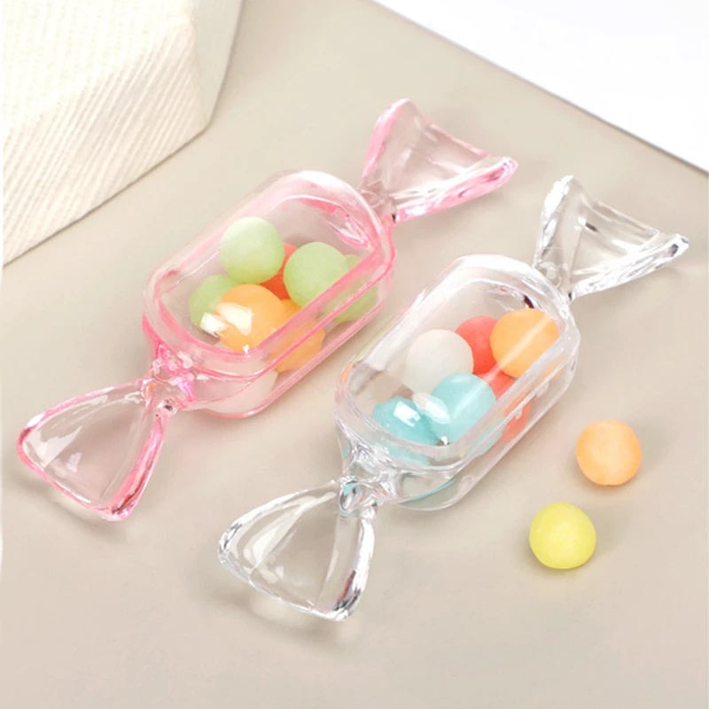 1 / 5 Pcs Kotak Penyimpanan Pil / Cincin / Perhiasan Multifungsi Bentuk Permen Bahan Plastik Transparan Untuk Travel