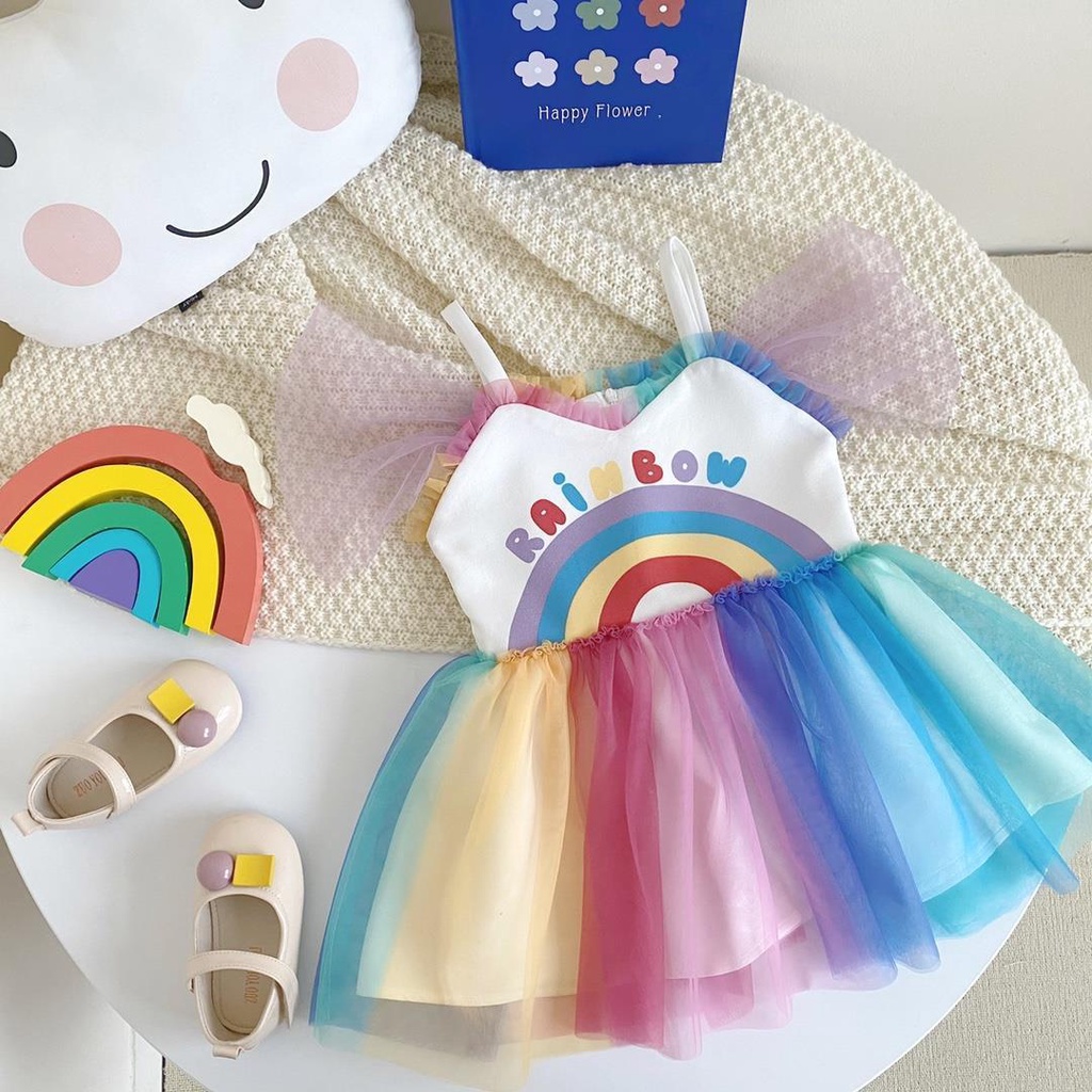 [PRINCESS KESLI] 1-9Tahun Dress Pesta Anak Perempuan Rainbow Gaun Anak Perempuan/Gaun Putri/Gaun Jala Pelangi Bayi Perempuan