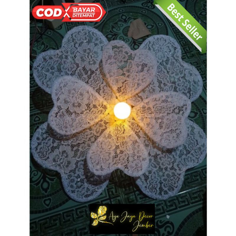 kelopak kap bunga lampu dekorasi love + fitingan jumbo  bahan kain brukat murah cantik dan terlaris 