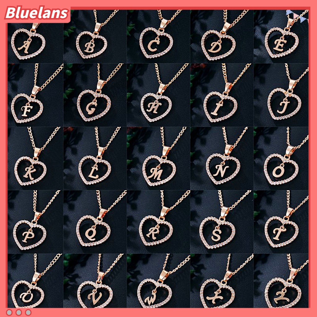 Kalung Dengan Liontin Hati 26 Huruf Aksen Berlian Imitasi Bahan Alloy Untuk Wanita