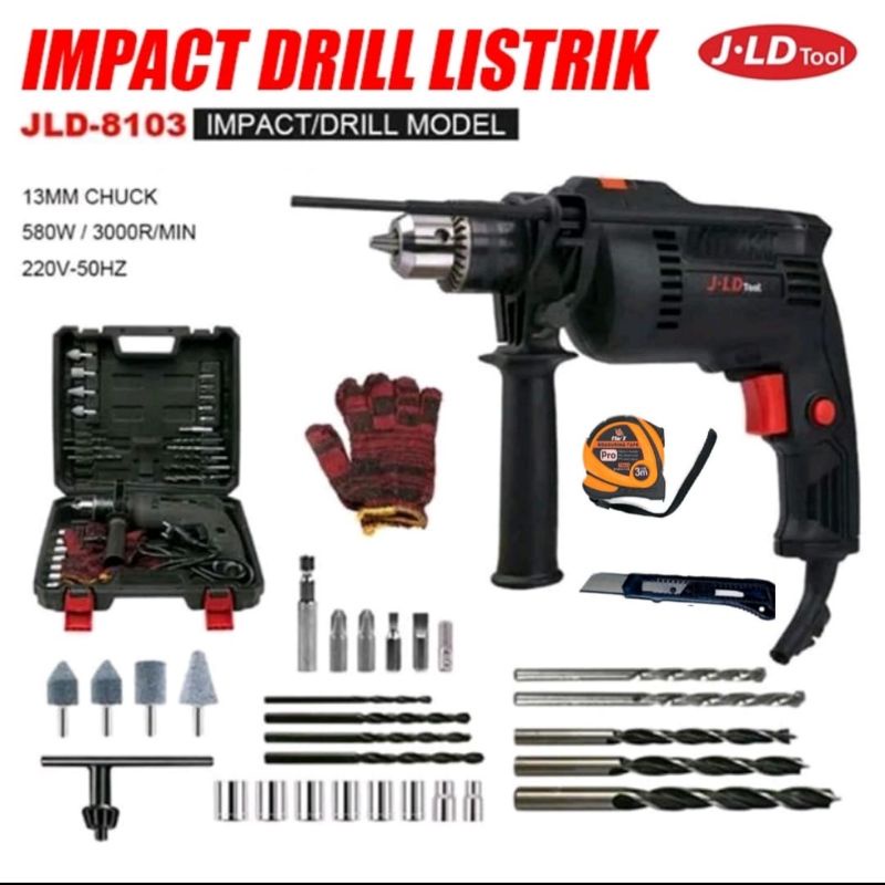 CANGGIH BOR LISTRIK 13MM LENGKAP KOPER IMPACT DRILL 13MM JLD 8013