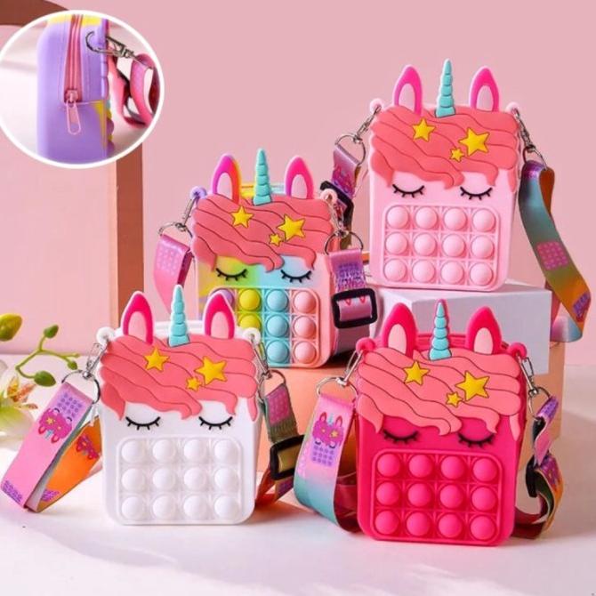 Tas Pop It Anak Unicorn Sling Bag Fidget Toys