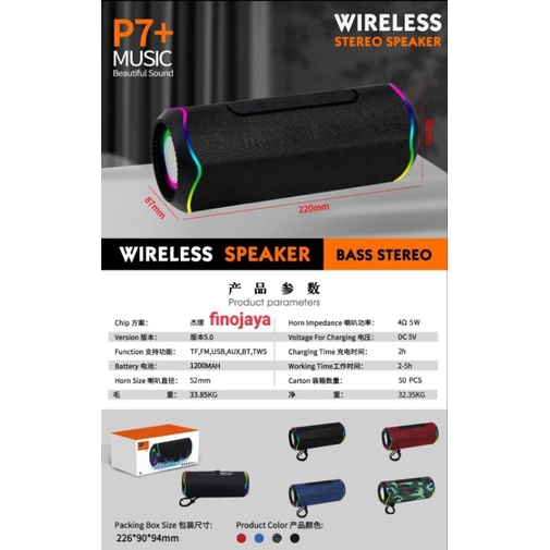 Speaker Bluetooth P7 + LED Portabel LED Speaker Bluetooth Wireless