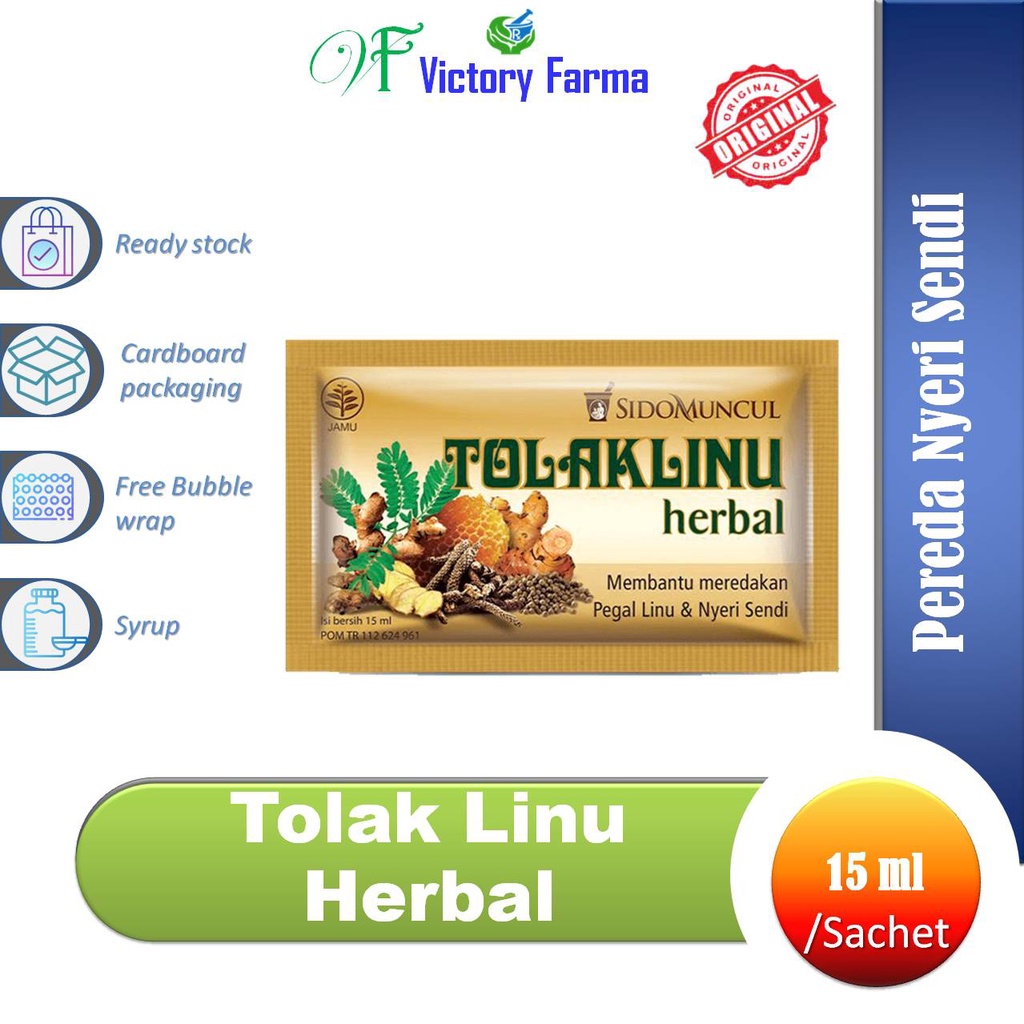 

Tolak Linu Herbal Sachet @ 15 ml/ Pereda nyeri sendi/pegal linu