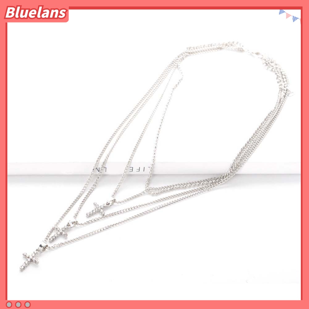 Kalung Choker Rantai Multilayer Aksen Berlian Imitasi Untuk Wanita