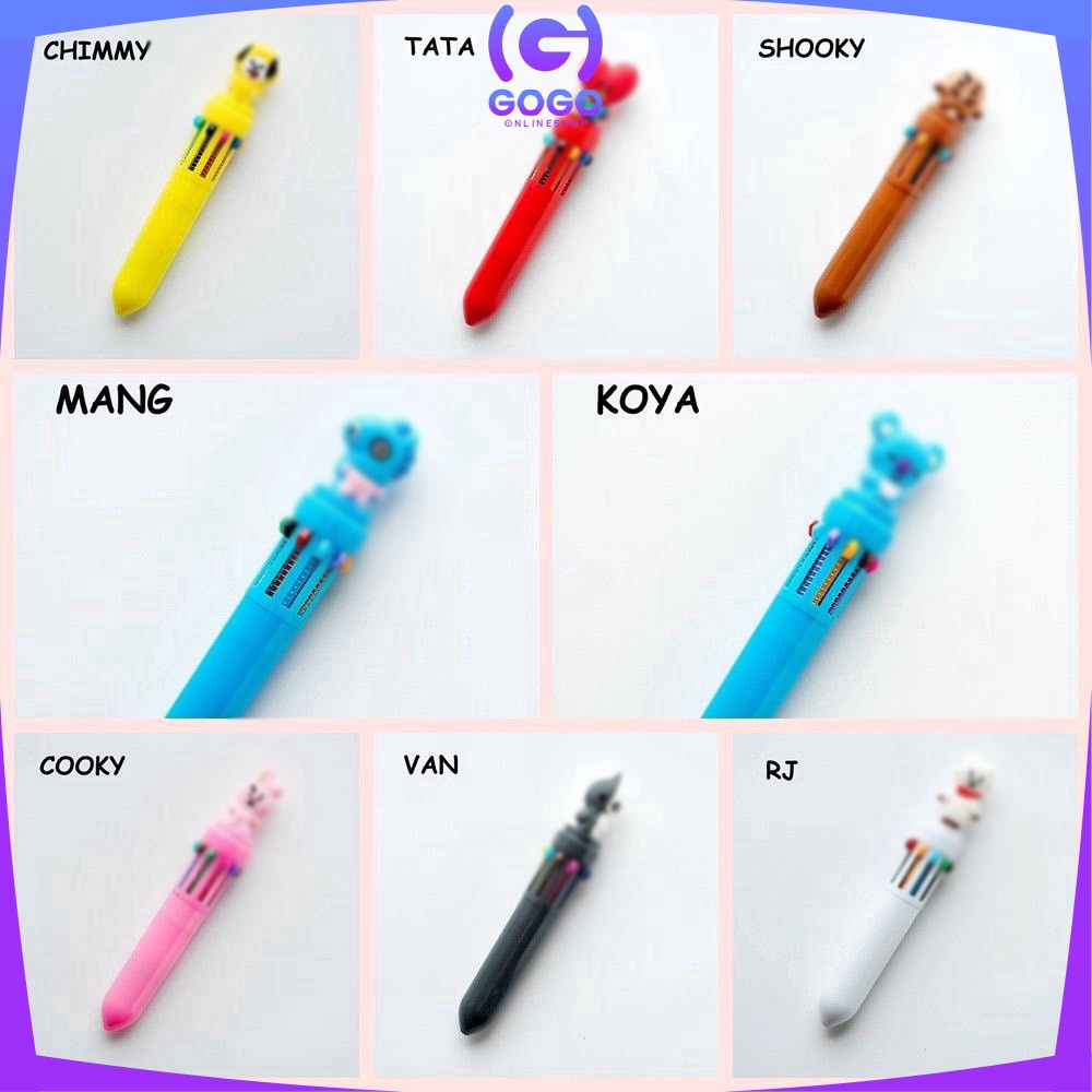 GOGO-A13 PENA BANGTAN BOYS Pulpen Kartun 10 Warna Pen Warna Warni Bolpoin Karakter Lucu