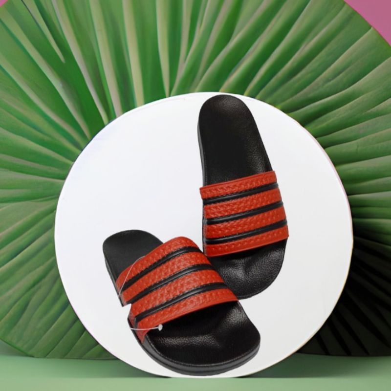 Ready Stok Sandal Slop Pria Wanita l Adidas_Adilette Grad ORI I Sendal Slide Merah Hitam