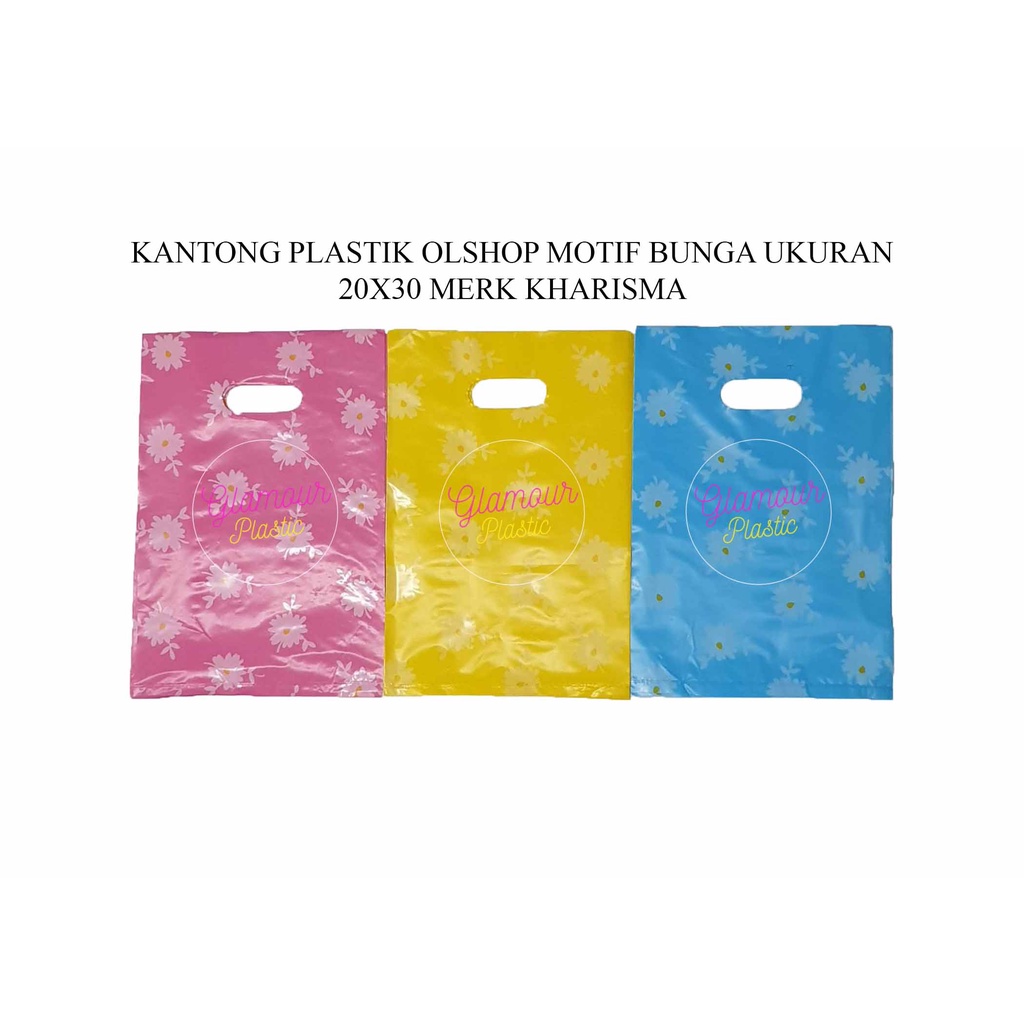 Kantong Plastik Olshop Plong MOTIF BUNGA 20X30 (1 pack isi 50 lembar)/Kresek Olshop