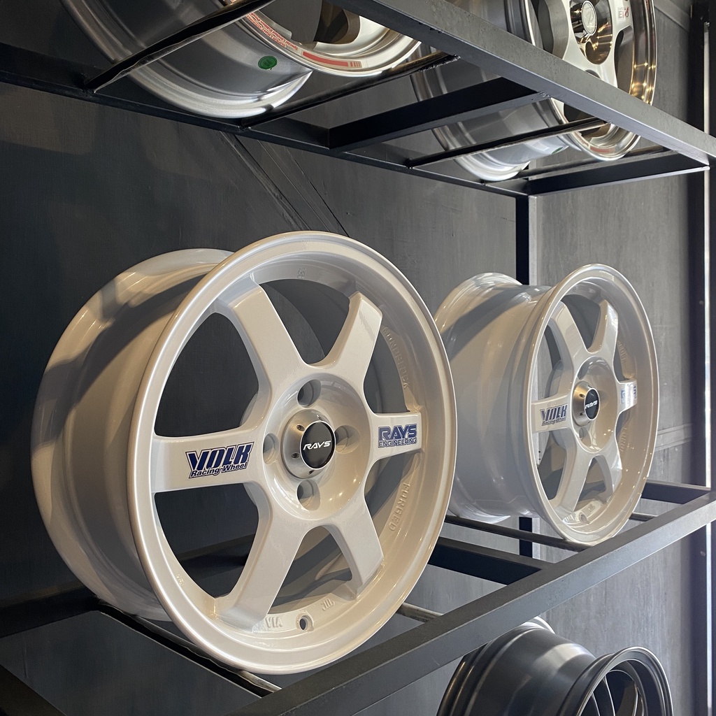 Velg Mobil Racing JDM Volk Rays TE37 OG R15 inch Lebar 6,5 ET40 White on Blue Sticker (Rare)  Brio ,