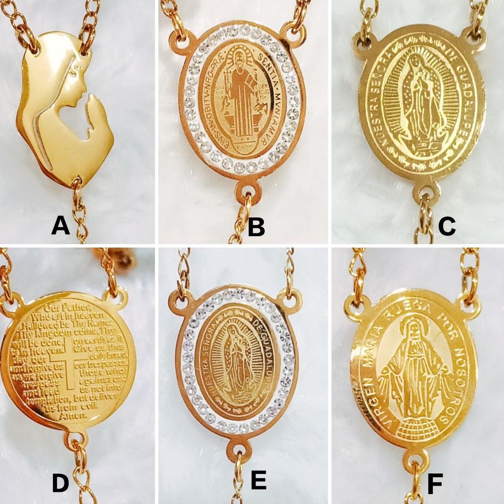 ROSARIO TITANIUM GOLD SILVER Kalung Rosario Bunda Maria St Benedict Katolik Medali Wasiat [TT.18Oc22