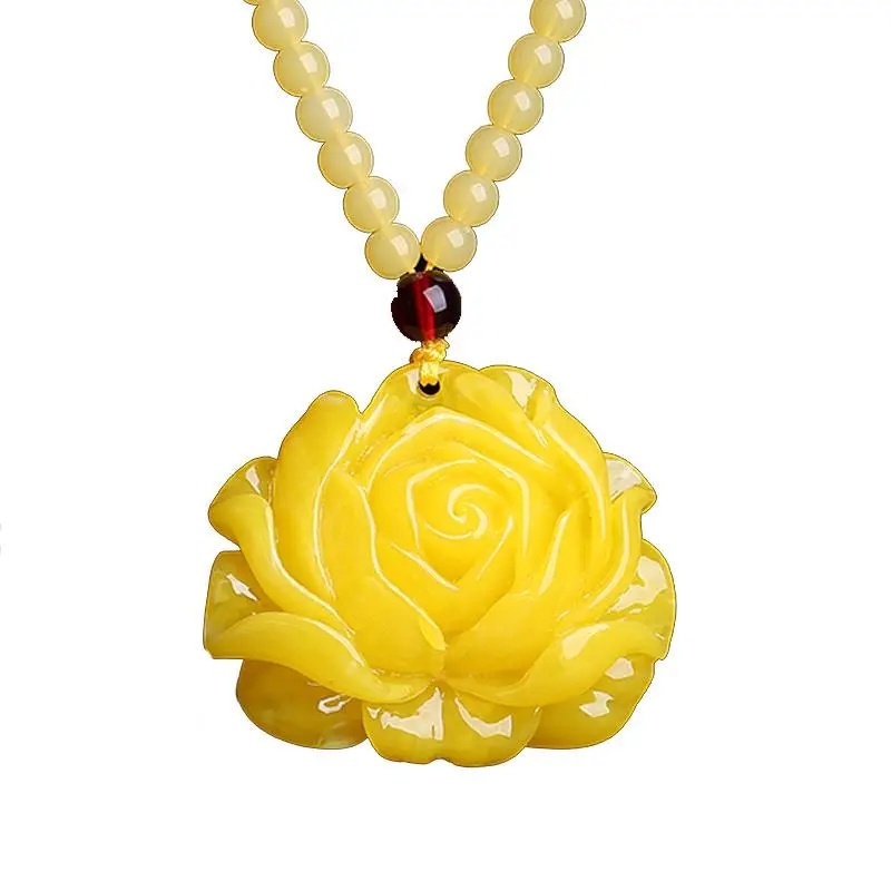 Kalung Liontin Bunga Mawar Kuning Bahan Resin Gaya Tradisional Nasional Untuk Aksesoris Perhiasan