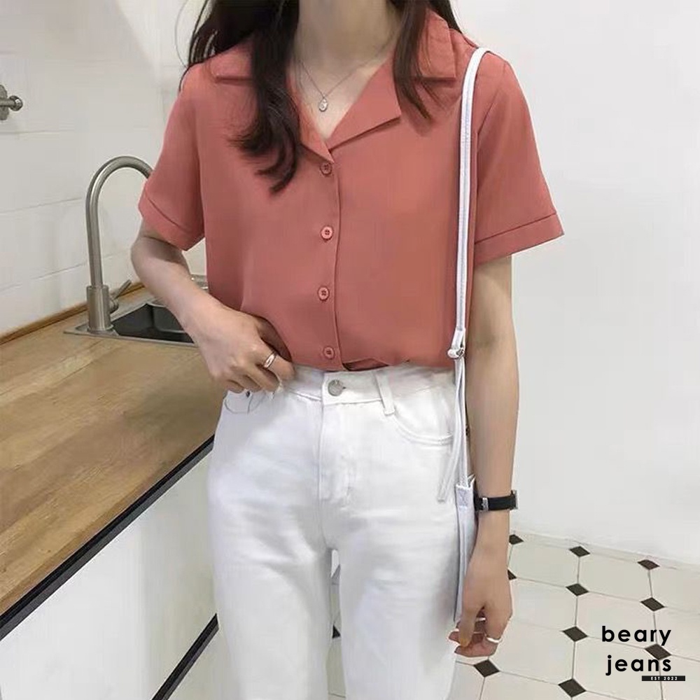 BEARYJEANS Kemeja Korea Wanita Pastel Polos Korean Style Kemeja Import Pastel Shirt - BJ044