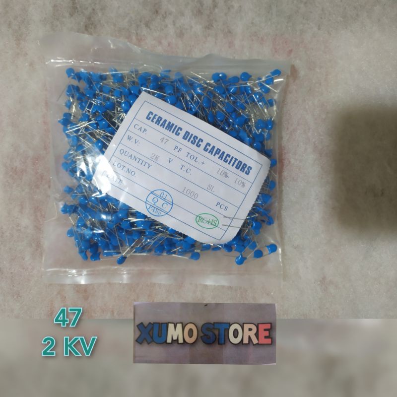 1000 pcs kapasitor keramik biru 47pf 2kv capasitor ceramic biru 47 pf  2 kv