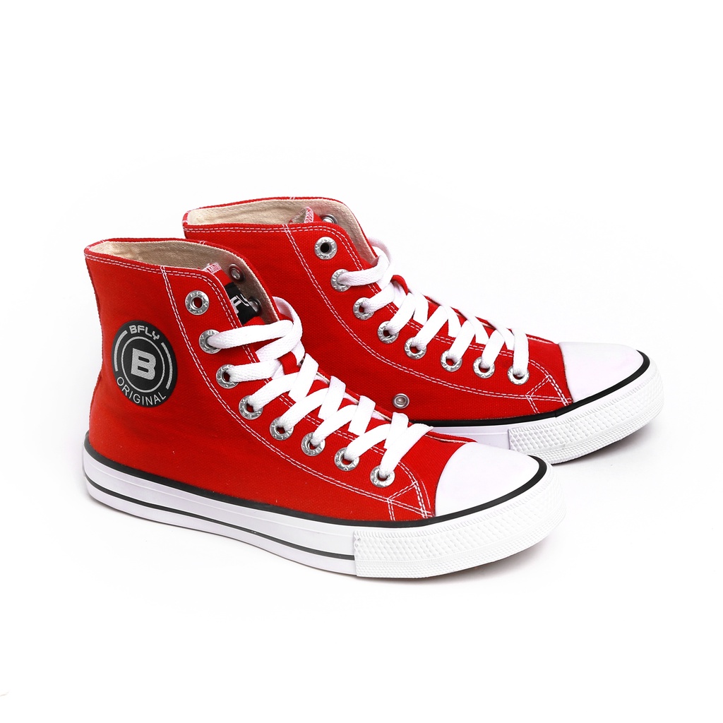 BFLY Sepatu Sneakers Casual Street Style BASIC CLR HIGH Red White Canvas Premium Original