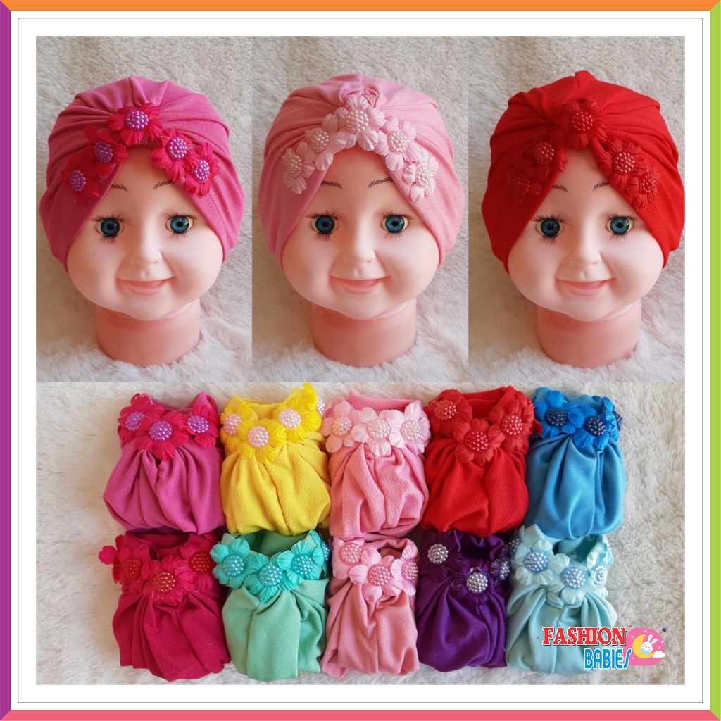 TURBAN BAYI FLOWER PEARL / TURBAN BUNGA MUTIARA ANAK / TURBAN BAYI 0-2 TH KODE F