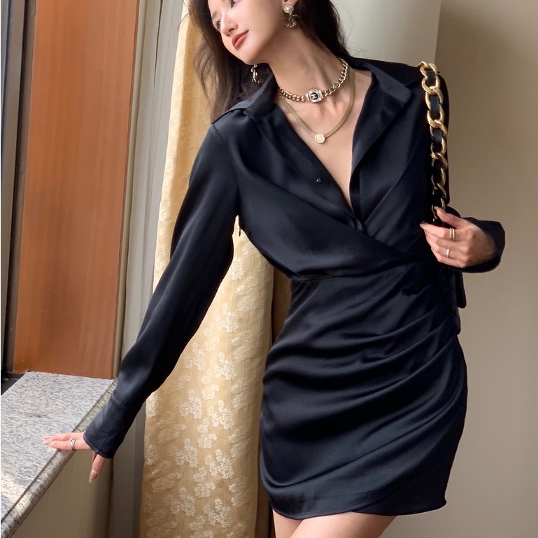 【Moon Blush】Sexy  Fashion Long Sleeve For Summer Shirt Dress  7501