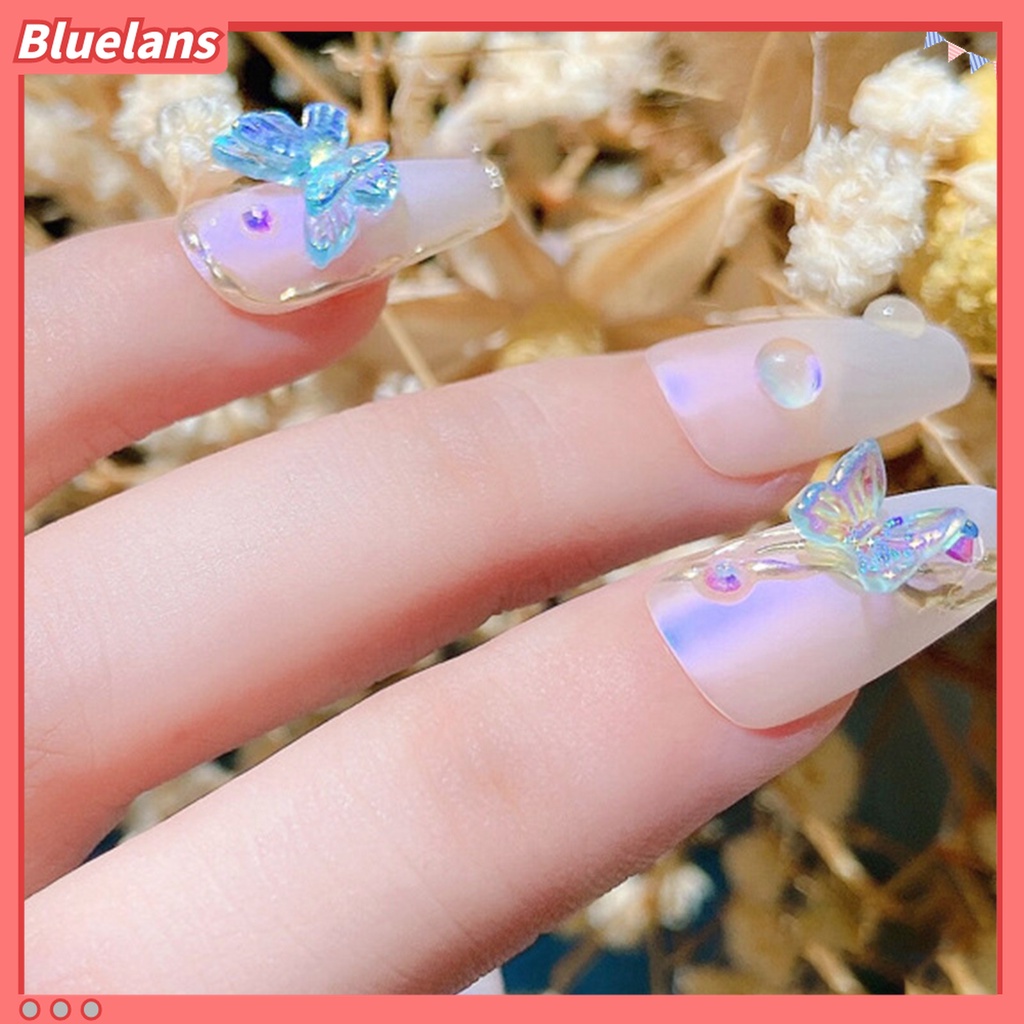 (In Stock) Kacamata Hitam Lensa Warna Warni ♡8pcs Ornamen Kupu-Kupu Berlian Imitasi Double Layer Untuk Nail Art Wanita