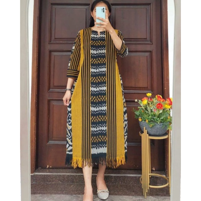 DRESS SHEERENA II TENUN FASHION TROSO JEPARA, DRESS CASUAL TENUN JEPARA, DRESS TENUN IKAT TROSO JEPA