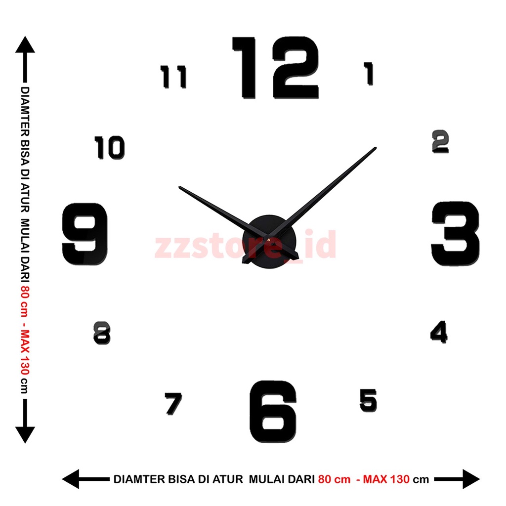 Jam DIY JUMBO Tempel Dinding Unik Untuk Ruang Tamu Kamar Rumah / JAM DINDING DIY 3D GIANT Modern Clock 80 - 130 cm