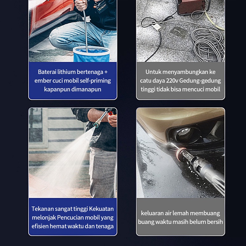 Cuci Mobil Cordless Pressure Washer Jet Cleaner Baterai Cuci Mobil Steam Cordless Car Wash / Alat Portabel Tanpa Kabel