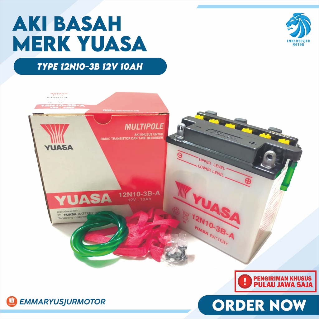 Jual AKI BASAH MOTOR RODA 3 VIAR TOSSA JIALING AKI YUASA 12N10-3B 10Ah