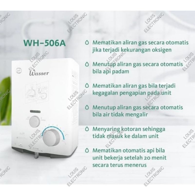 Water Heater Gas WASSER WH 506A WH-506A LPG Pemanas Air Tabung Gas