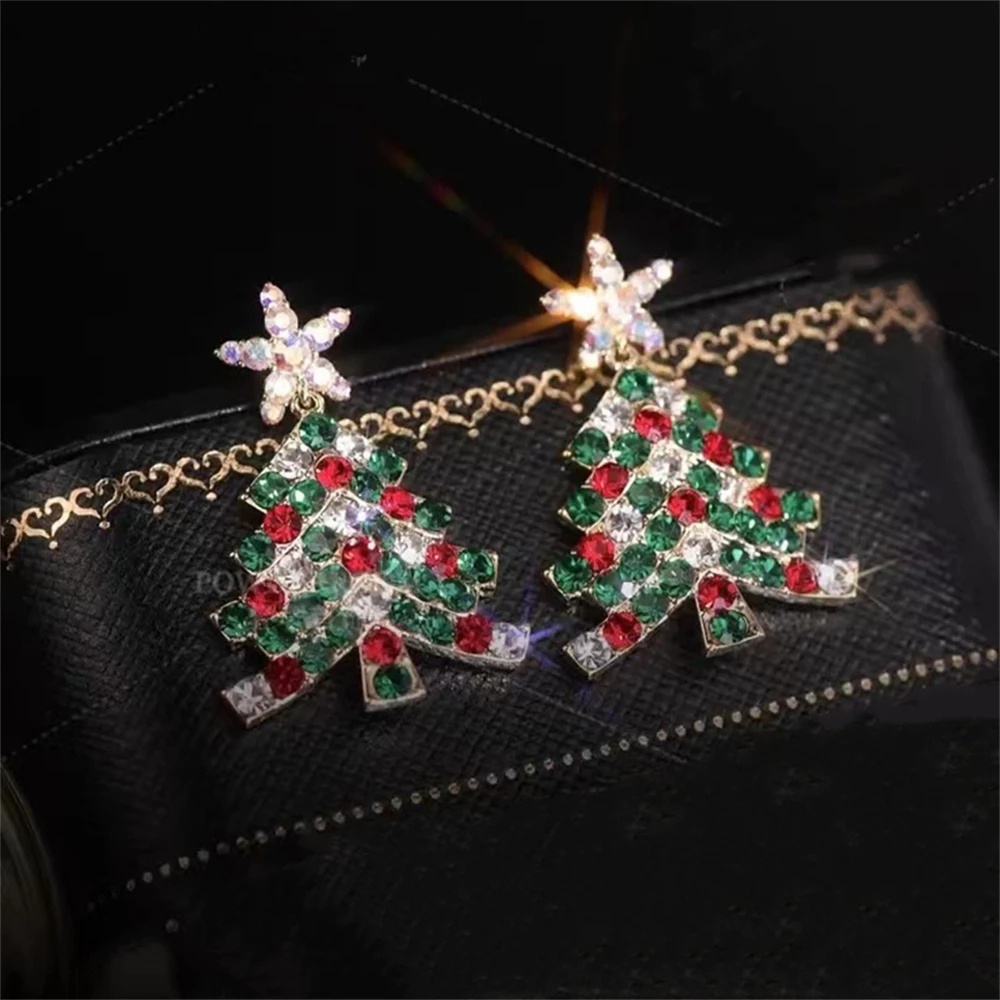 1 Pasang Anting Stud Zircon Kristal Berlian Imitasi Bentuk Pohon Natal Gaya Vintage Untuk Wanita