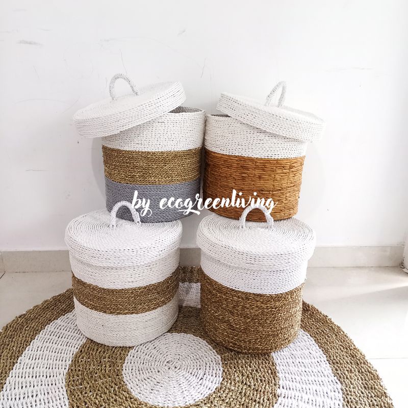 Laundry Basket / Basket Laundry Seagrass with Cap / Tas / Keranjang Laundry Seagrass