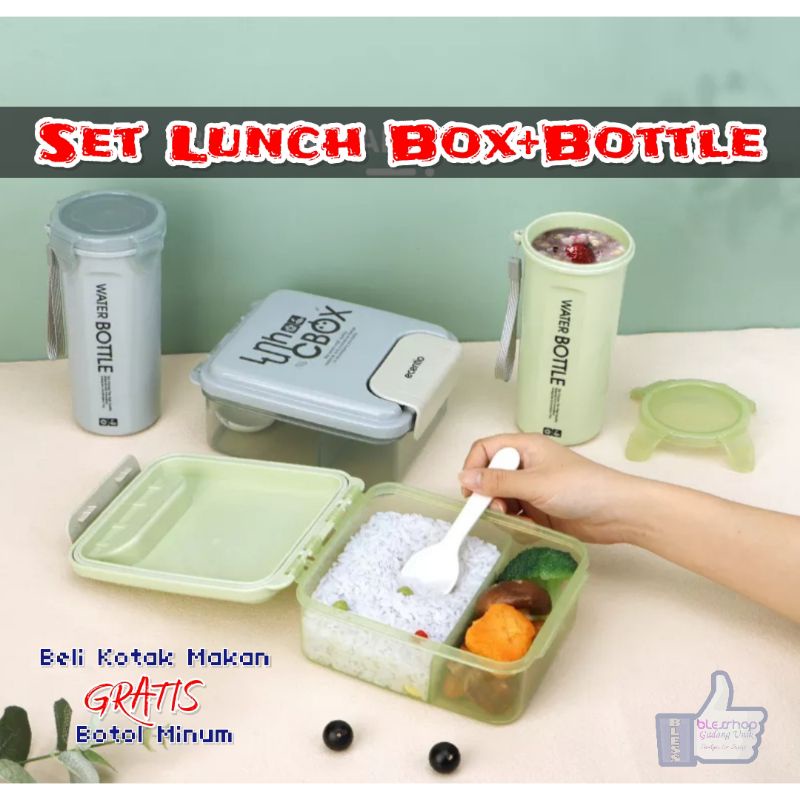 BLESSHOP Lunch Box Kotak Bekal Kotak Makan Gratis Botol Minum